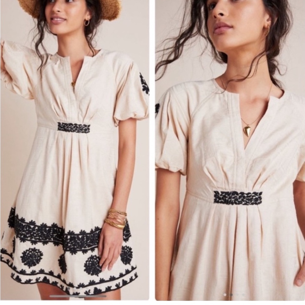 Anthropologie Orla Embroidered Dress NWT Size 4 With Pockets 100% Cotton